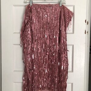 NWT Anthropologie Rose Pink Sequin Fringe Midi Skirt Maeve sz 22W plus new